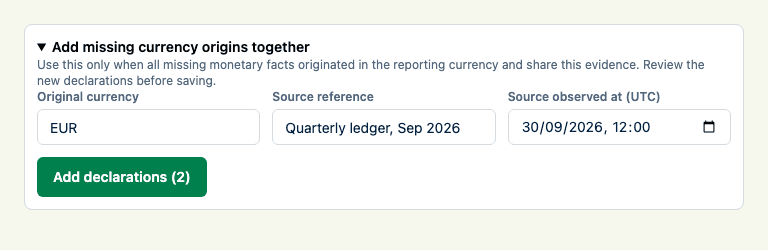 Draft missing currency origins together with a shared currency and source